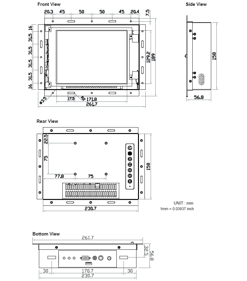 8.4 inch panel mount monitor with open frome enclosure and front ...