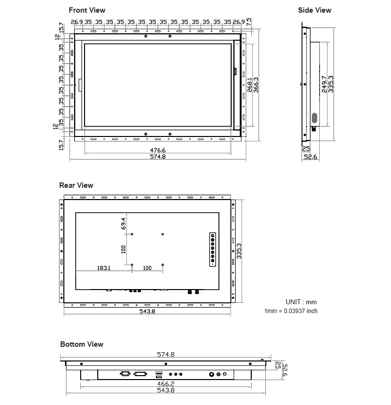 21.5 inch 1920 x 1080 full HD panel mount monitor.