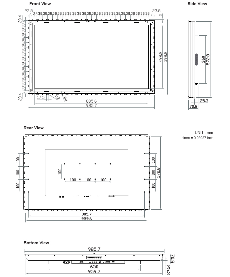 40-inch Widescreen Open Frame Monitor With Front Mounting Bracket